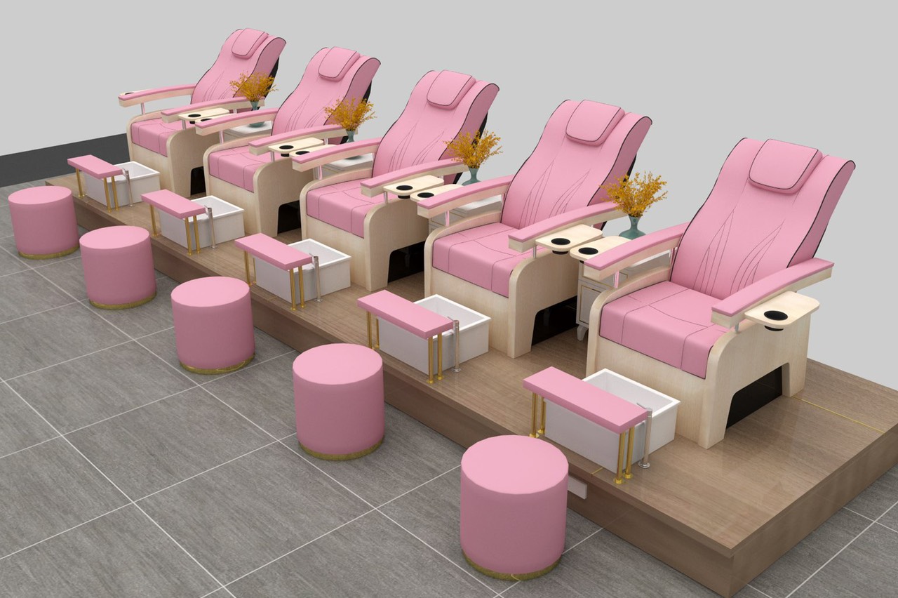 ghế nail màu hồng dâu 